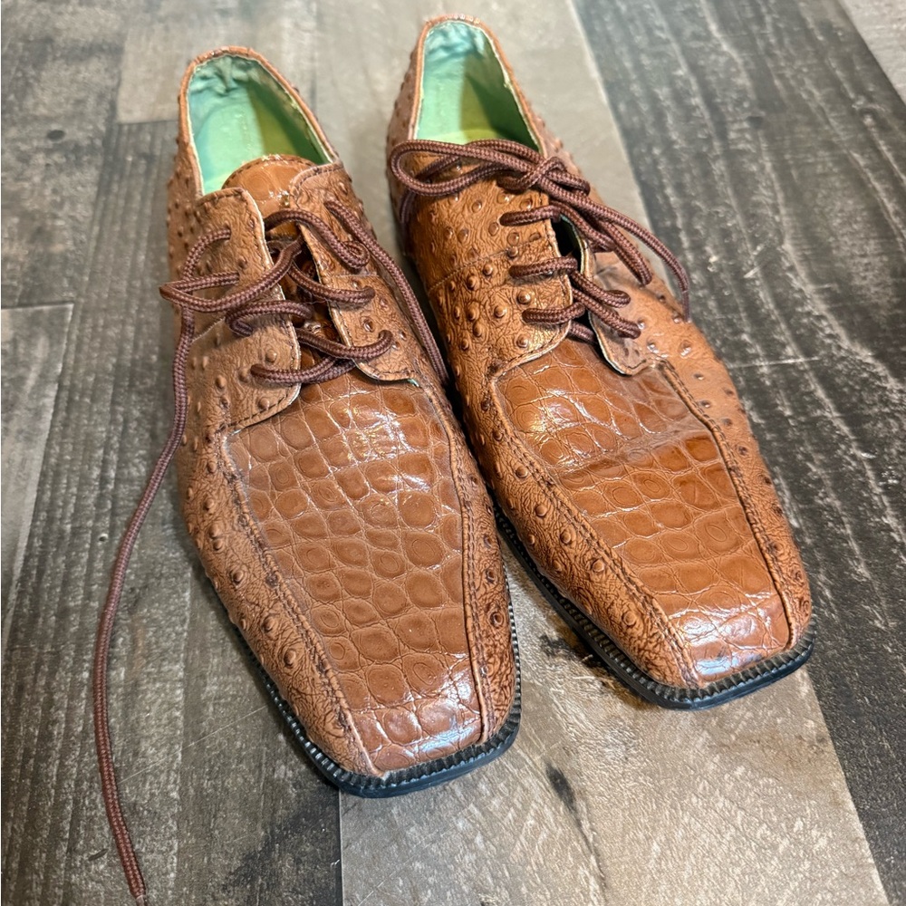 Stacy Adams Ostrich & Croc Embossed Leather Lace-Up Dress Shoes‎ Men’s 5.5M